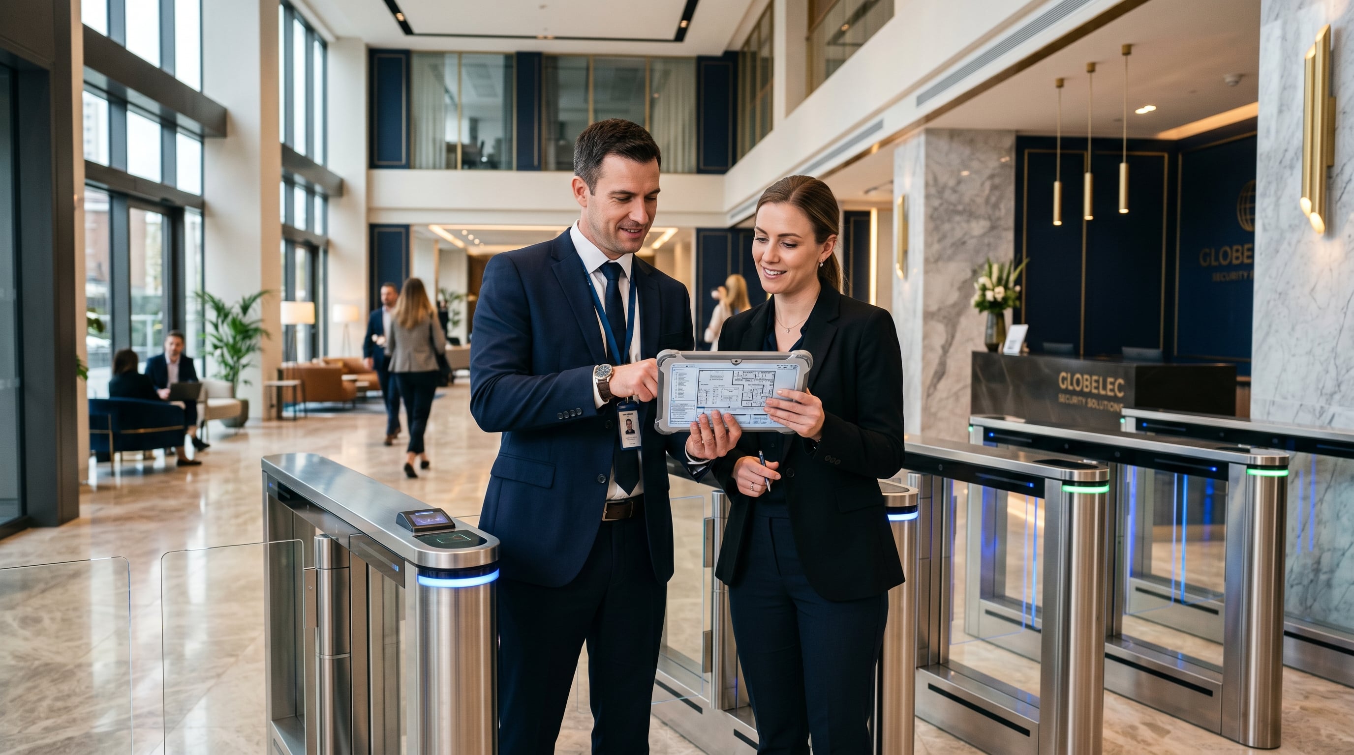 Security professionals reviewing plans